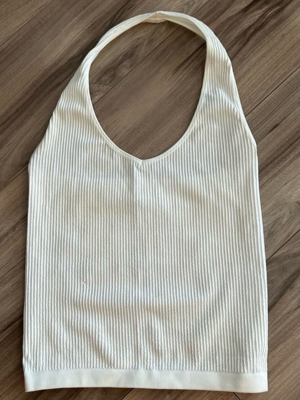 SHEIN Cream Ribbed V-Neck Halter Tank